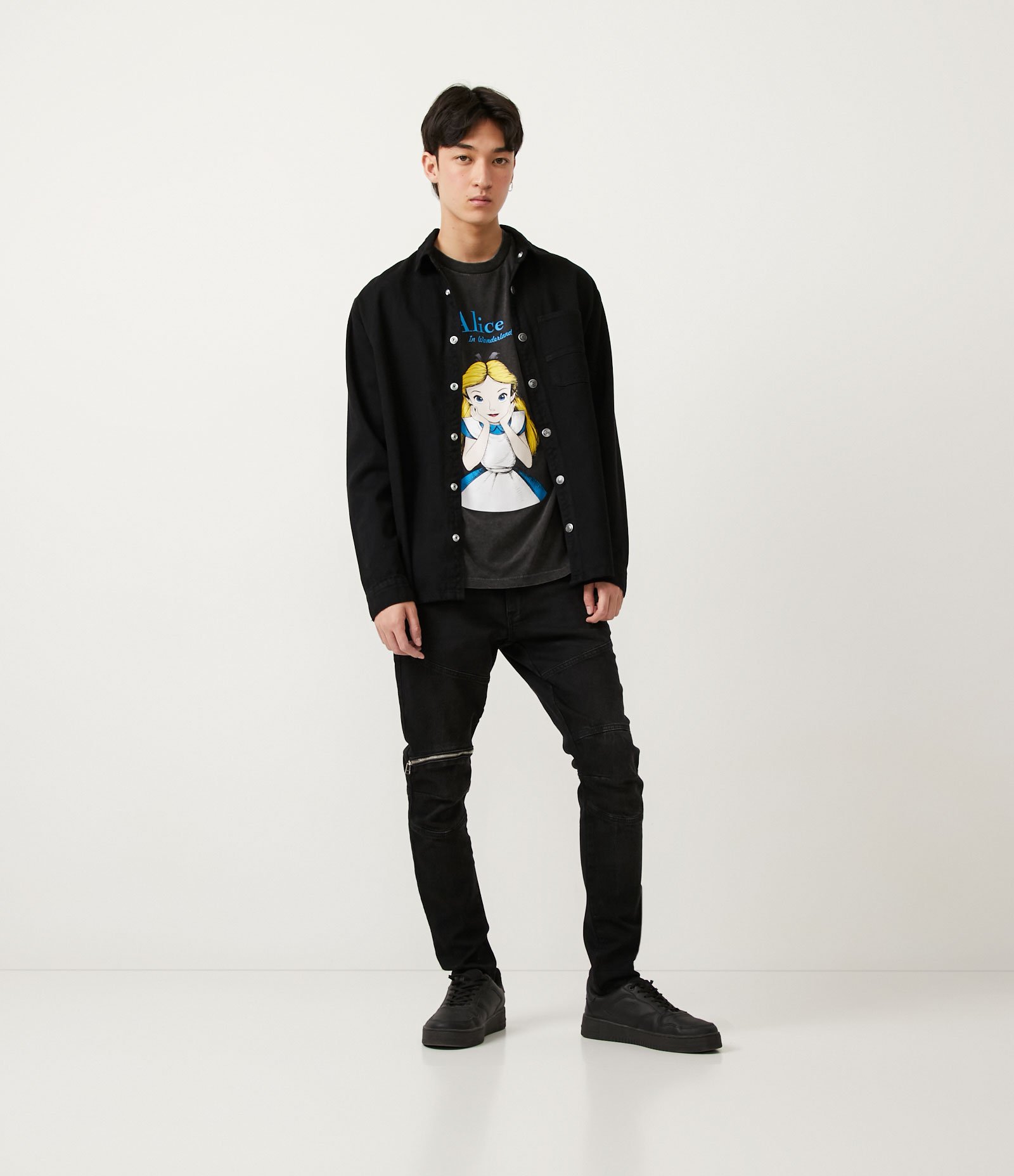 Calça Jeans Skinny Biker com Ziper Preto 1