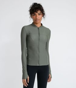 Jaqueta Esportiva em Poliamida Texturizada com Zíper e Punho com Dedo