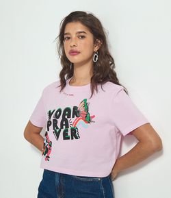 Blusa Cropped em Algodão Estampa Borboleta Voar Pra Ver