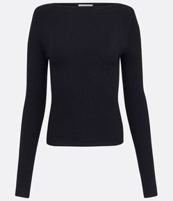 Suéter em Tricô Canelado com Gola Canoa