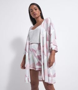 Pijama Curto 3 em 1 com Kimono Estampa Geométrica