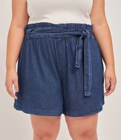 Short Clochard Jeans Liso com Cinto Faixa Curve & Plus Size