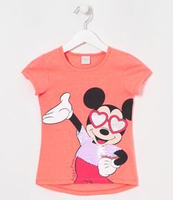 Blusa Infantil Estampa Mickey com Paetê - Tam 5 a 14 anos