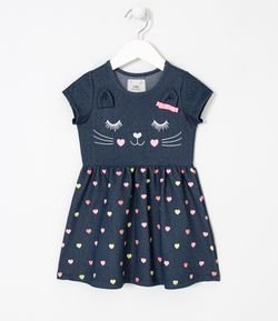 Vestido Infantil Estampa Cara de Gatinho - Tam 1 a 5 anos
