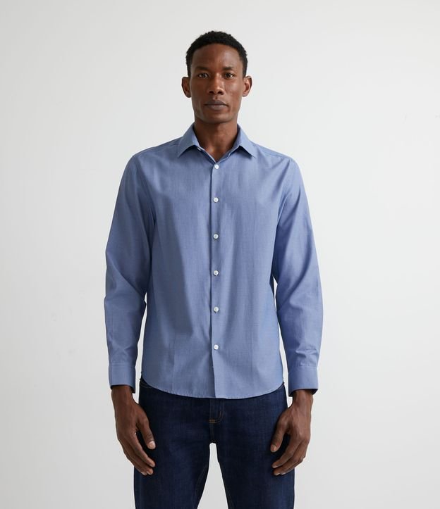 Camisa Comfort em Algodão com Estampa Xadrez Azul 1