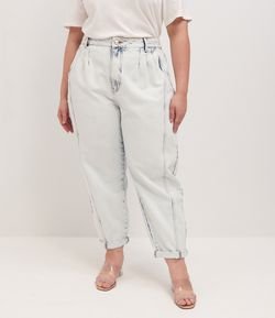 Calça Baggy Jeans com Botão de Pérola Curve & Plus Size