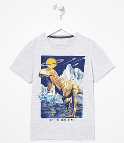 Camiseta Infantil Dinos Espaço  - Tam 5 a 14 anos