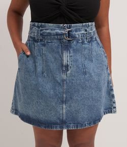 Saia Jeans com Cinto e Fivela Curve & Plus Size