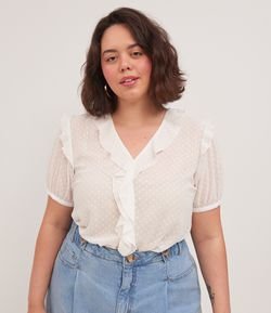Blusa Maquinetada Lisa com Babado Curve & Plus Size
