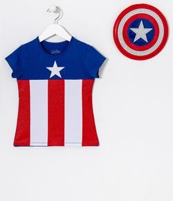 Blusa Infantil Estampa Capitã América com Escudo - Tam 3 a 10 anos