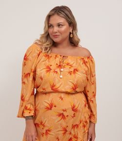 Blusa Bata Decote com Amarração Estampa Floral Curve & Plus Size