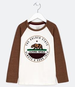 Camiseta Infantil Raglan Estampa California - Tam 5 a 14 anos