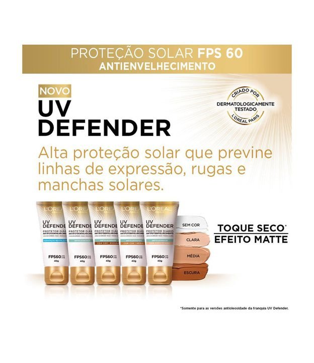 Protetor Solar Facial L'Oréal Paris UV Defender Hidratação FPS 60, 40g 40g 5