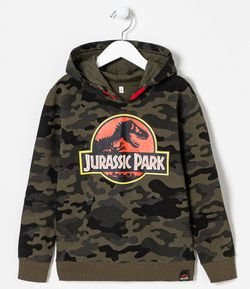Blusão Infantil em Moletom Camuflado Jurassic Park - Tam 5 a 14 anos