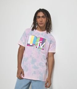 Camiseta  Manga Curta em Algodão Tie Dye Estampa Logo MTV