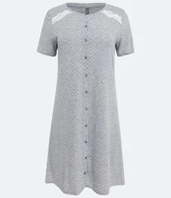 Camisola Curta em Viscolycra com Estampa Poá e Detalhe em Renda