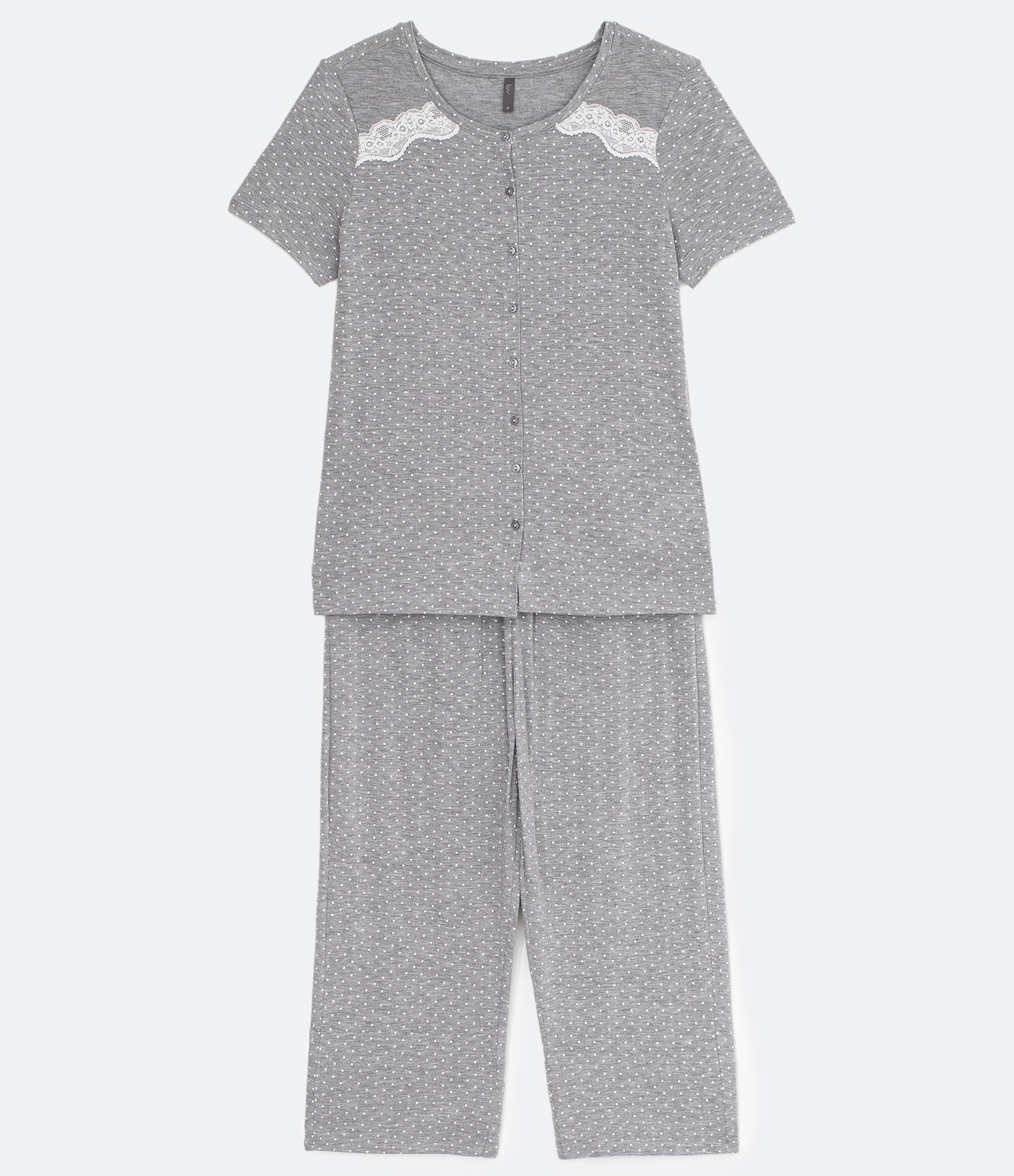 Pijama em Viscolycra com Blusa Manga Curta e Calça Capri Cinza 2