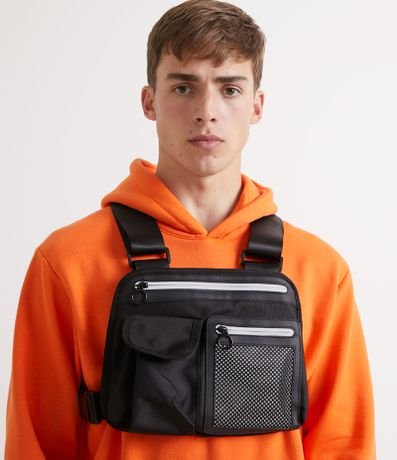 Pochete Colete com Bolso de Tela e Zíper Menor preço em Pochete Colete com Bolso de Tela e Zíper