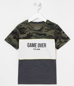 Camiseta Infantil Faixas Horizontais Game Over - Tam 5 a 14 anos