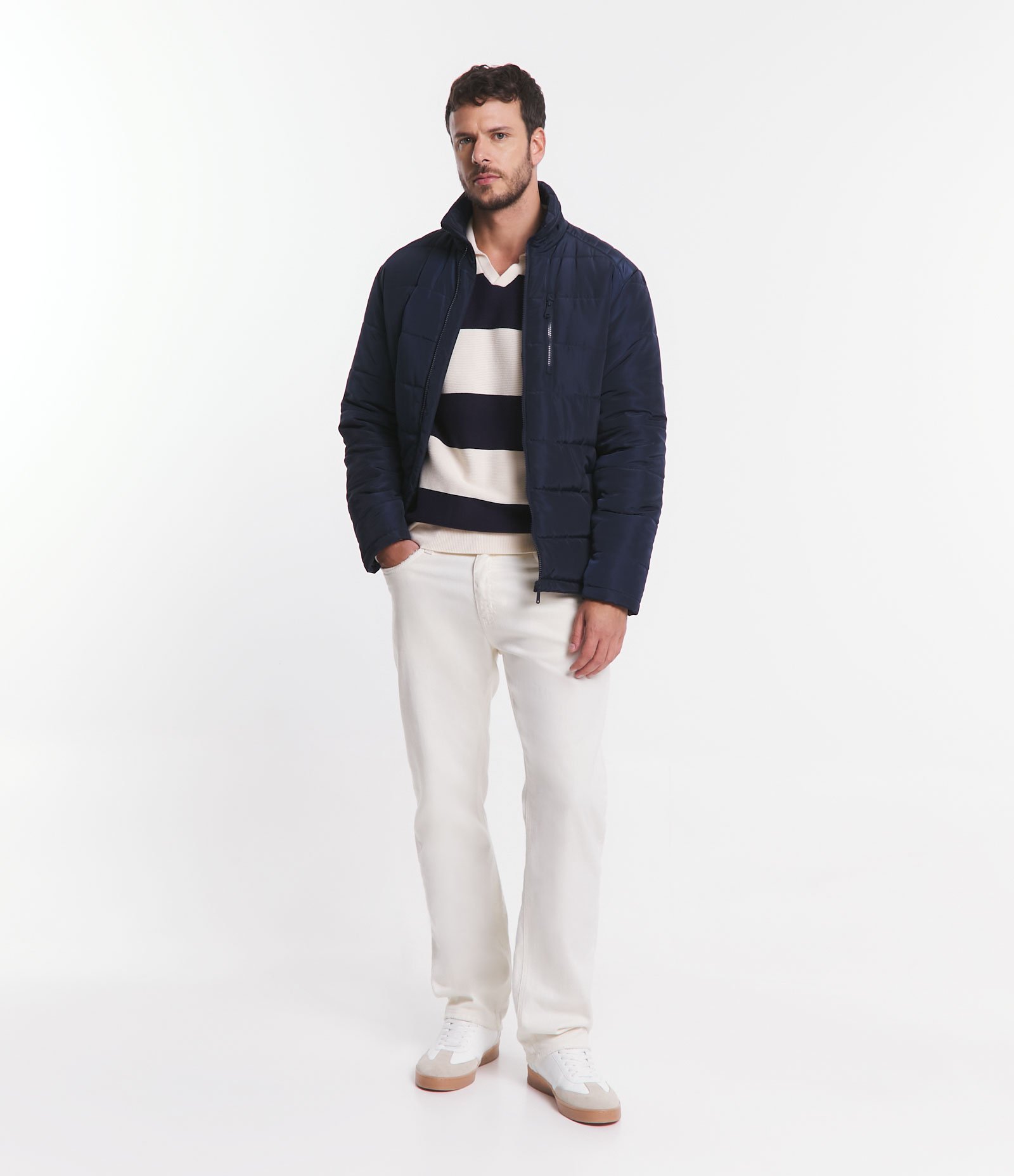 Jaqueta Puffer com Zíper e Gomos Azul Escuro 2