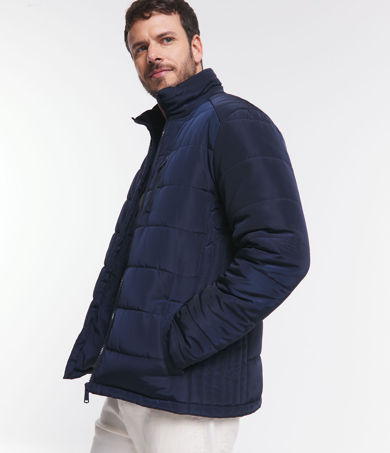 Jaqueta Puffer com Zíper e Gomos Azul Escuro 4