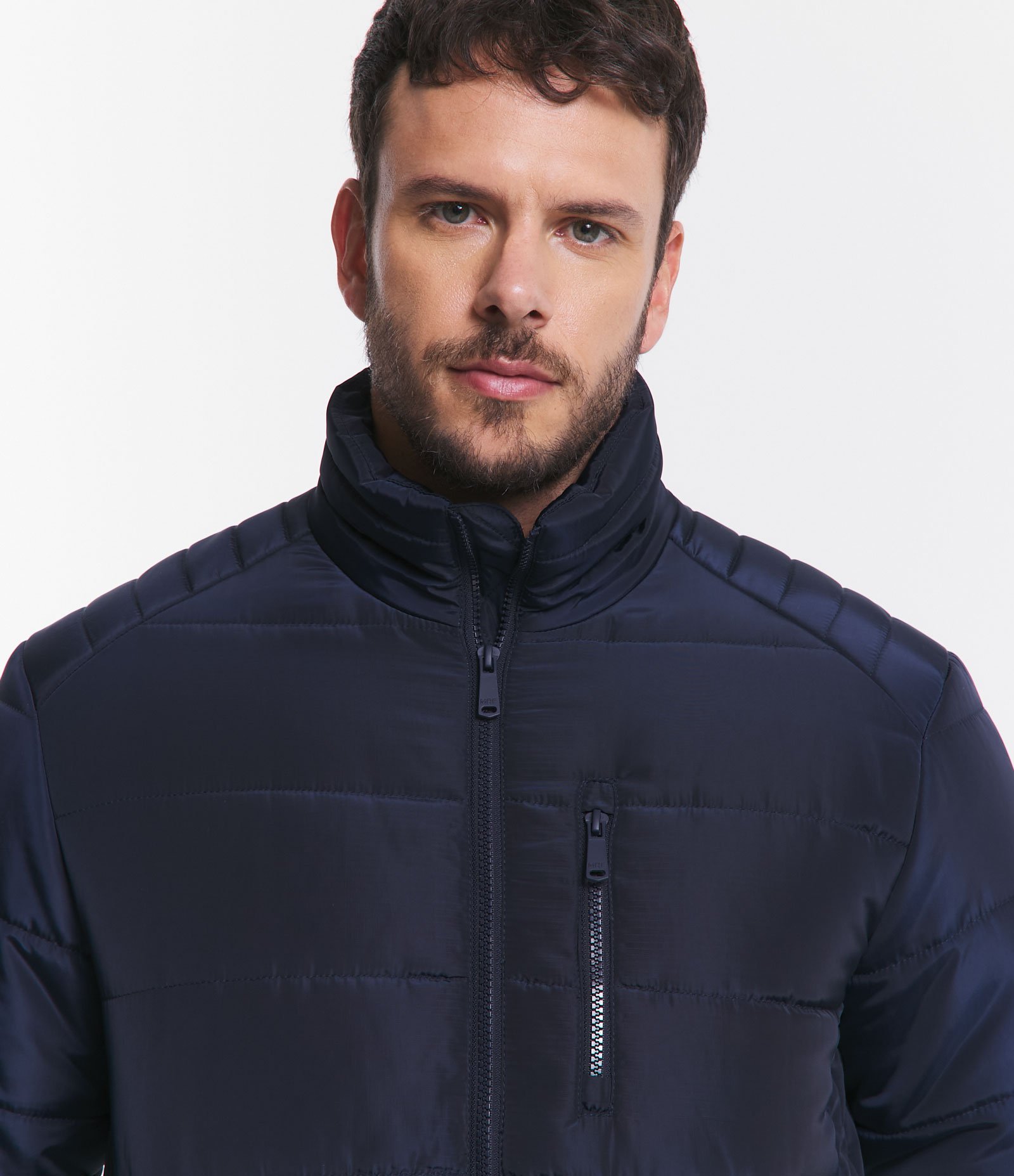 Jaqueta Puffer com Zíper e Gomos Azul Escuro 5