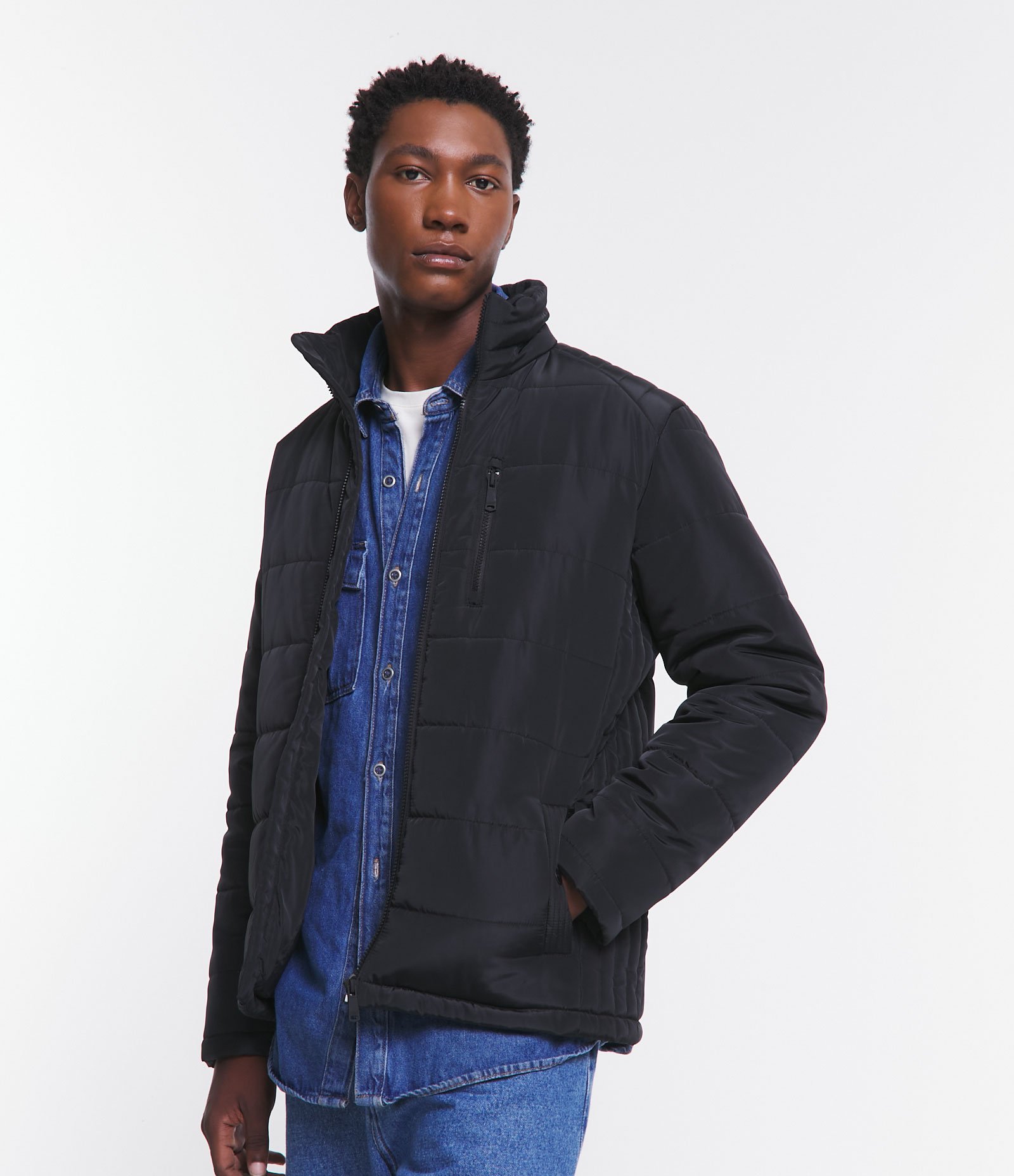 Jaqueta Puffer com Zíper e Gomos Preto 1