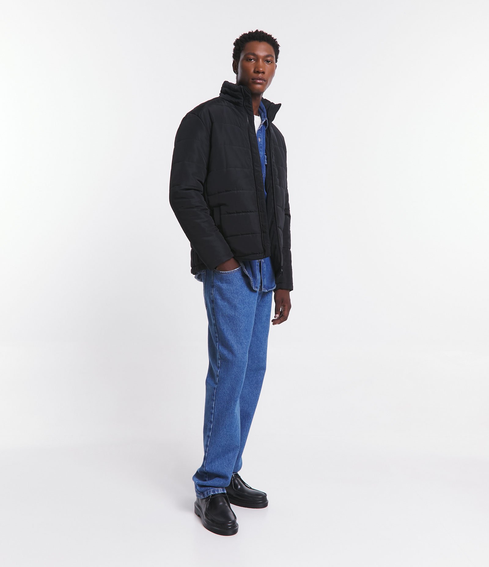 Jaqueta Puffer com Zíper e Gomos Preto 2