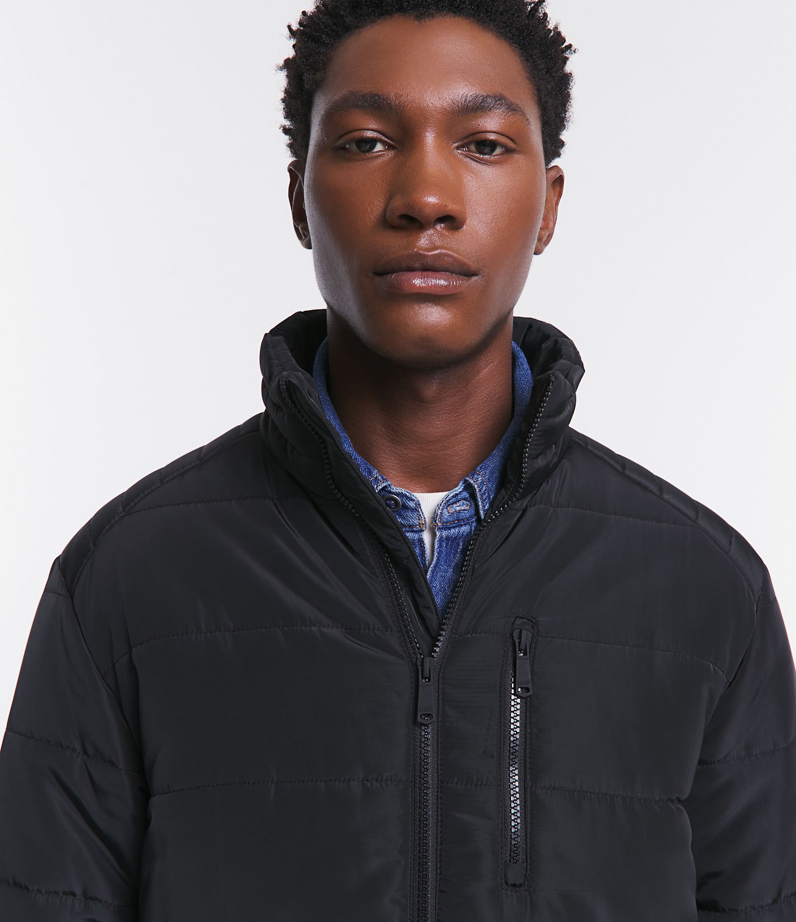 Jaqueta Puffer com Zíper e Gomos Preto 4