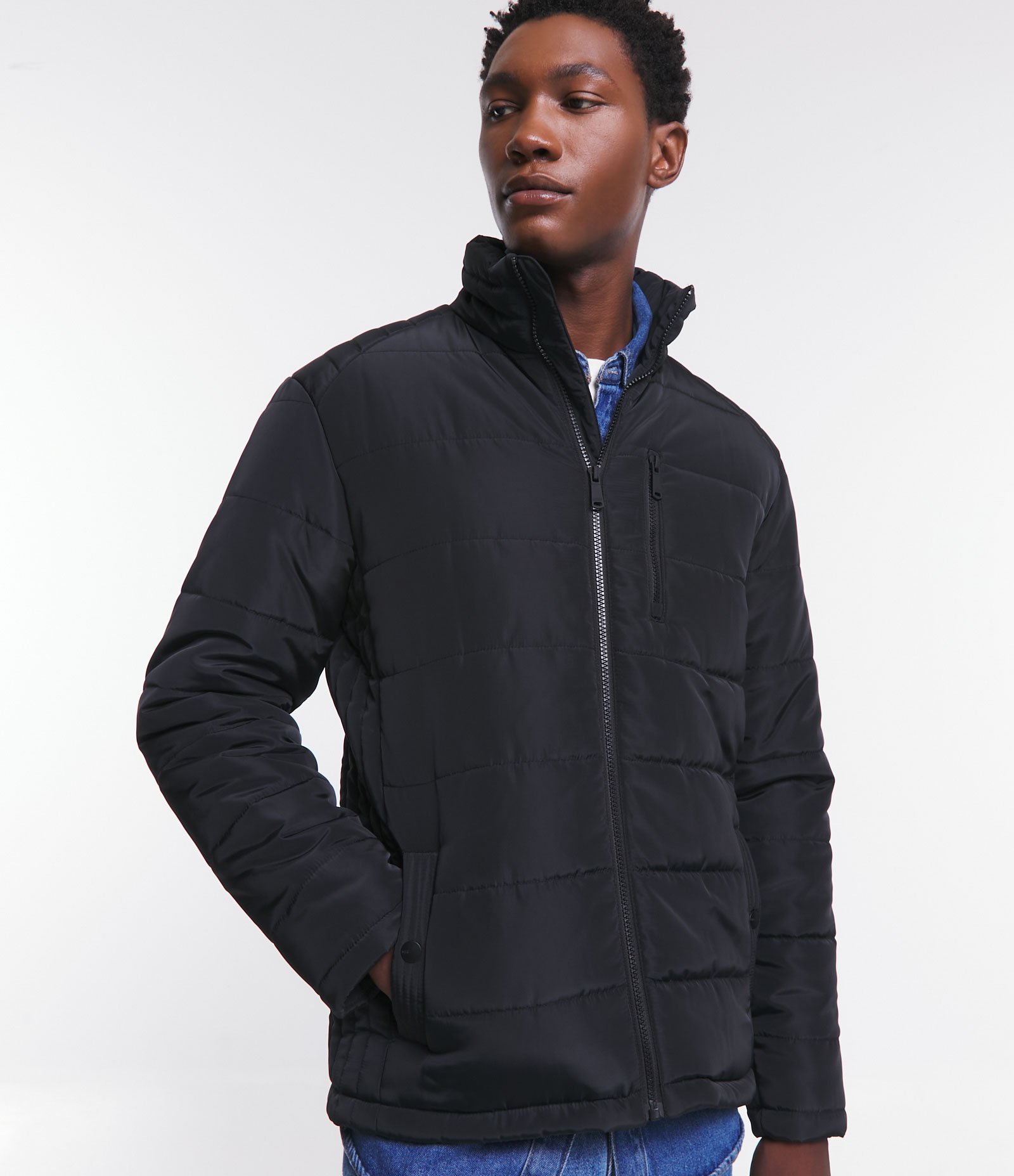 Jaqueta Puffer com Zíper e Gomos Preto 5