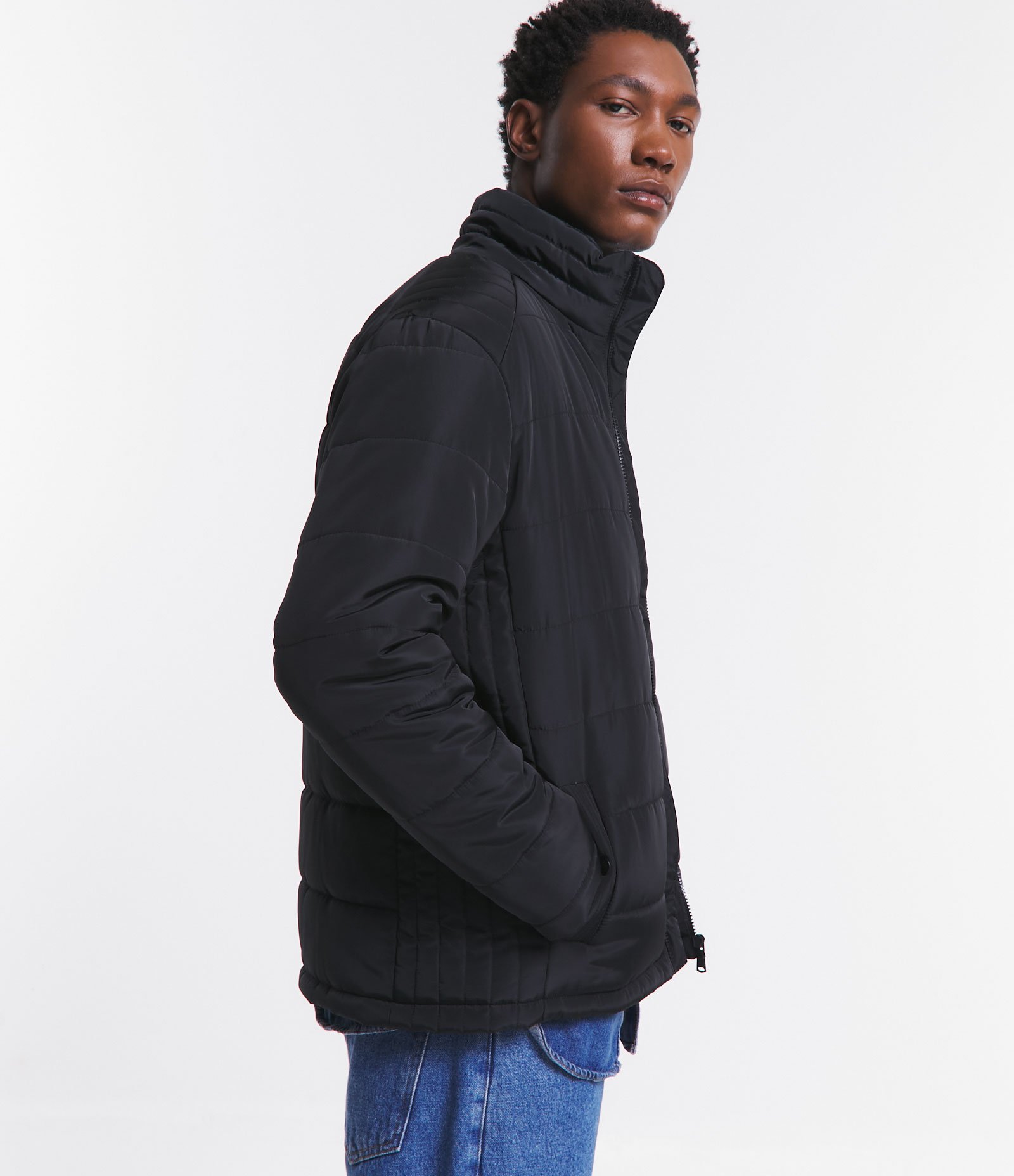 Jaqueta Puffer com Zíper e Gomos Preto 6