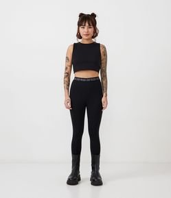 Calça Legging em Meia Malha com Cós Elástico Contendo Escrita