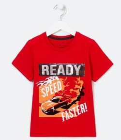Camiseta Infantil Carro "Ready" em Paetê - Tam 5 a 14 anos