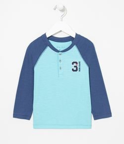 Camiseta Infantil Gola Henley e Manga Raglan  - Tam 1 a 5 anos