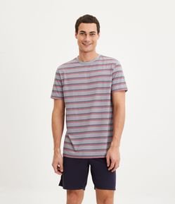 Pijama Curto em Poliviscose com Estampa Listrada
