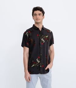 Camisa Manga Curta com Estampa Floral em Viscose