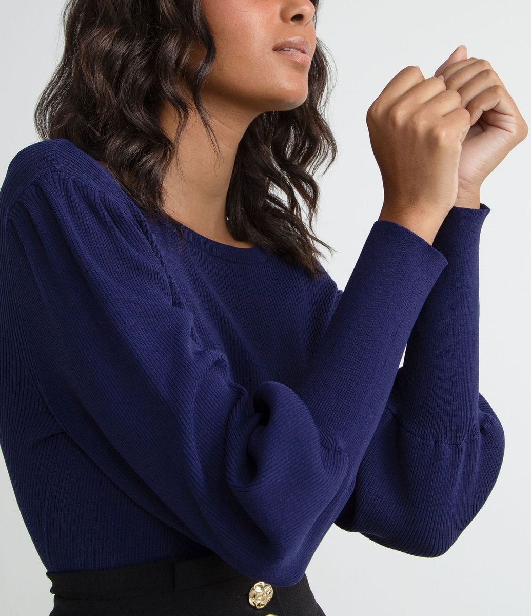 blusa manga longa em tricô bufante lisa