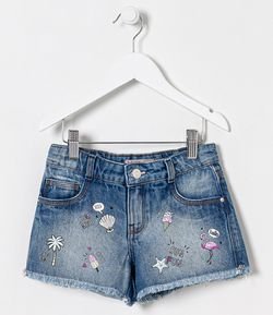 Short Infantil Jeans Doodles - Tam 5 a 14 anos