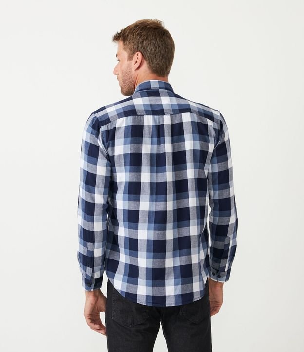 Camisa Comfort em Algodão com Estampa Xadrez Azul 3