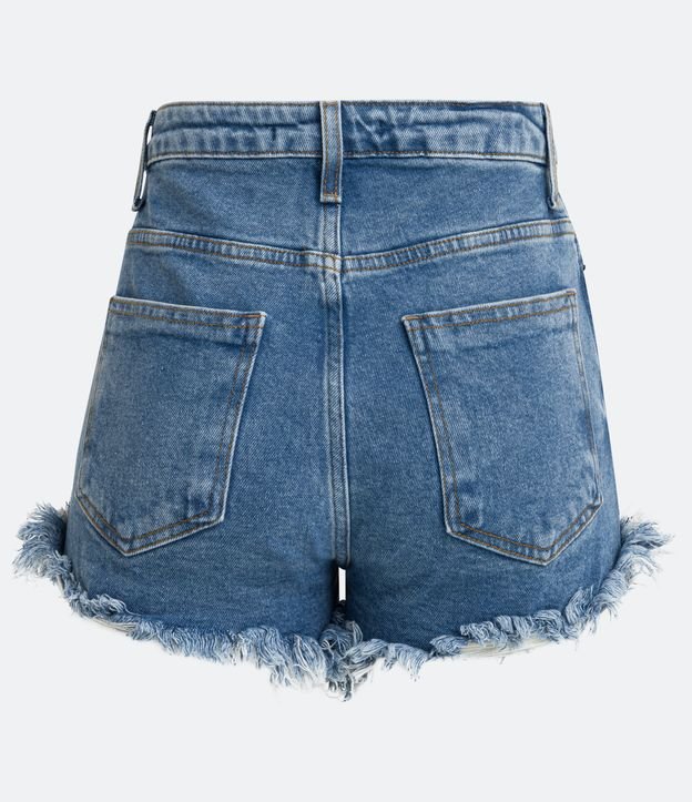 Short Hot Pants em Jeans com Barra Desfeita Azul