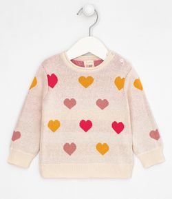 Blusão Infantil em Tricô Estampa de Corações - Tam 0 a 18 meses