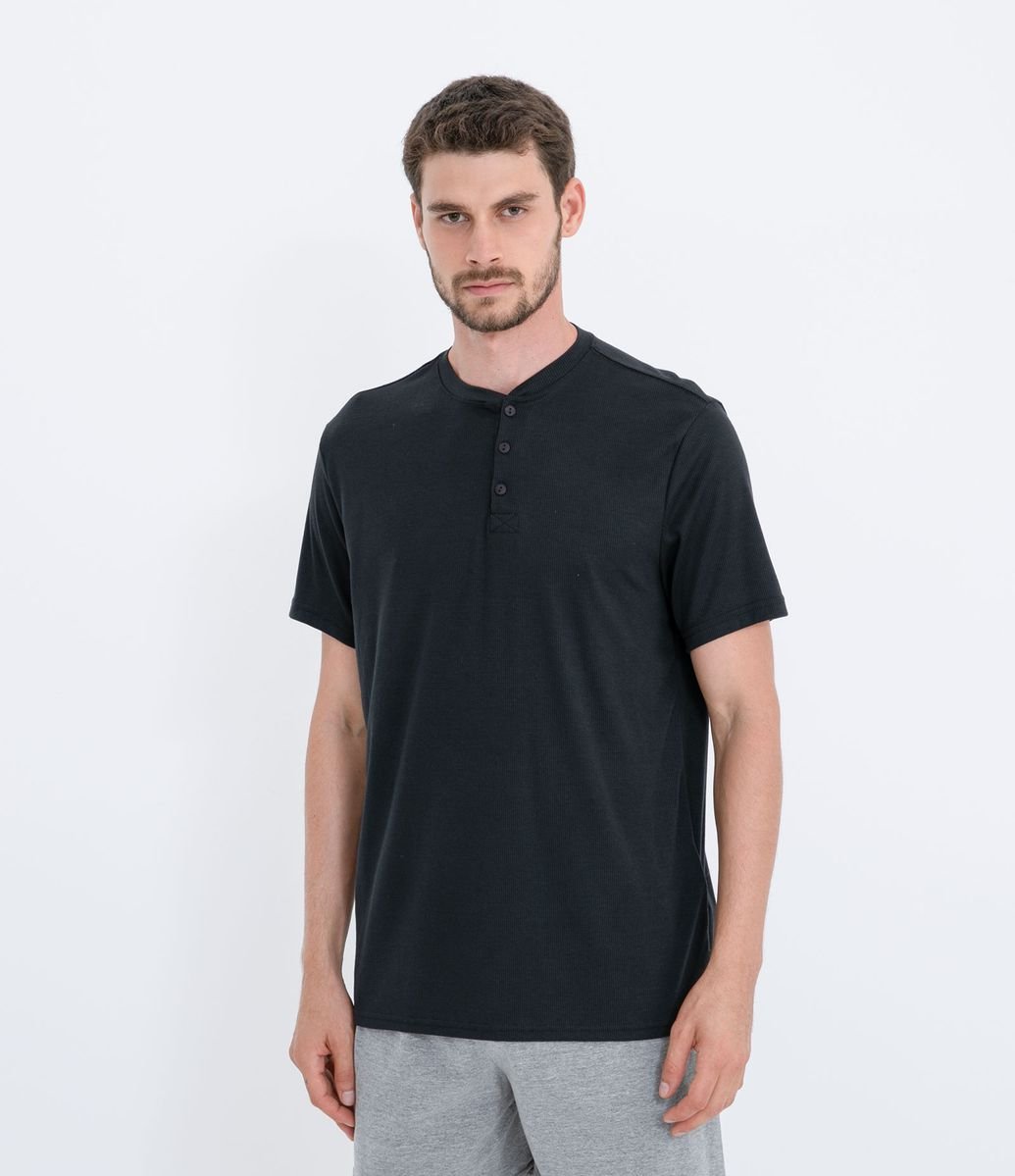 Camiseta Pijama com Botões Preto