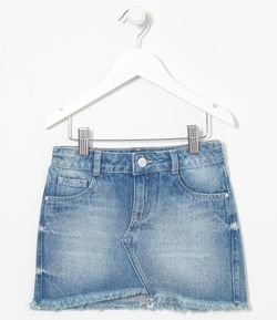 Short Saia Infantil Jeans com Recortes - Tam 5 a 14 anos