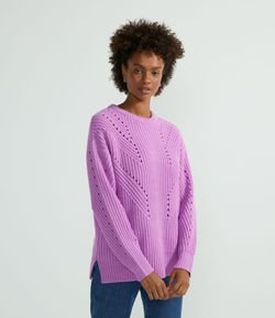 Suéter em Tricô Sem Estampa com Pontos Diferenciados