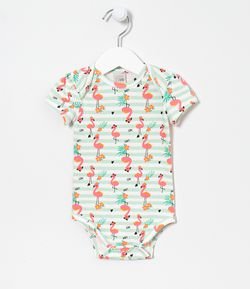 Body Infantil Estampa Full Print Flamingo - Tam 0 a 18 meses