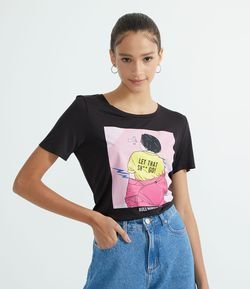 Camiseta Manga Curta em Viscose com Estampa Menina de Costas