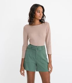 Blusa Alongada em Tricô com Manga Longa e Detalhes de Botões