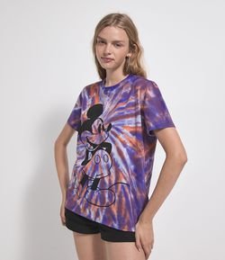 Blusa Manga Curta Padronagem Tie Dye e Estampa Frontal Mickey Mouse
