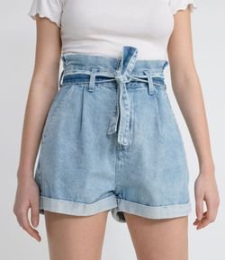 Short Clochard Jeans com Cinto Faixa e Bolso Faca