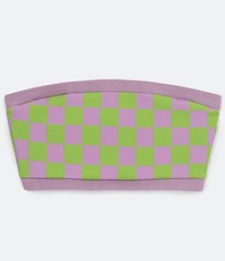 Blusa Super Cropped em Ponto Roma Jacquard Quadriculado